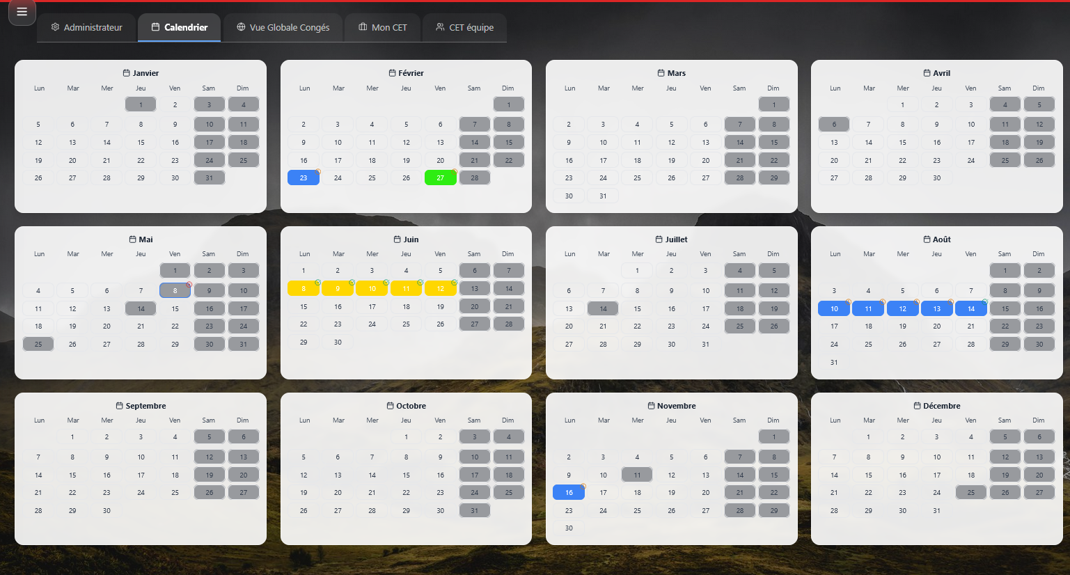 Module congés — calendrier annuel
